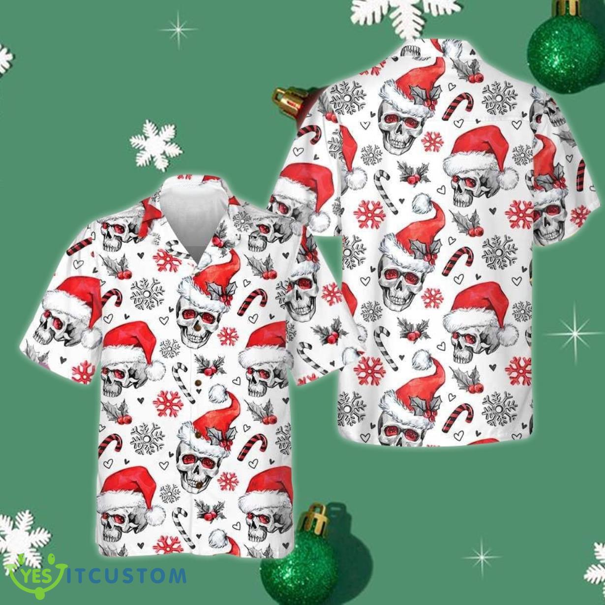 Christmas Skulls With Candy Canes White Shirt Mens Christmas Button Down Shirts Gifts Product Photo 1