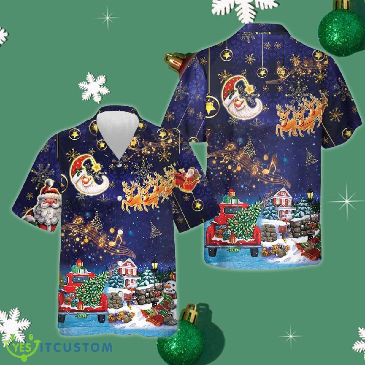 Christmas Sky Santa Clause With Reindeer Hawaiian Shirt Funny Xmas Shirt Gifts For Sibling Product Photo 1