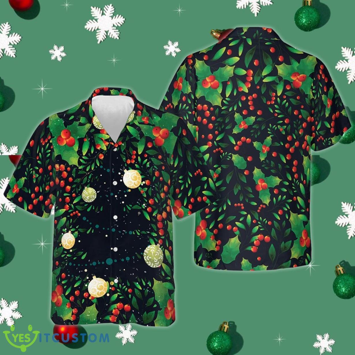 Christmas Tree Pattern Hawaiian Shirt Men's Vacation Button Up Shirts Xmas Present Ideas Product Photo 1