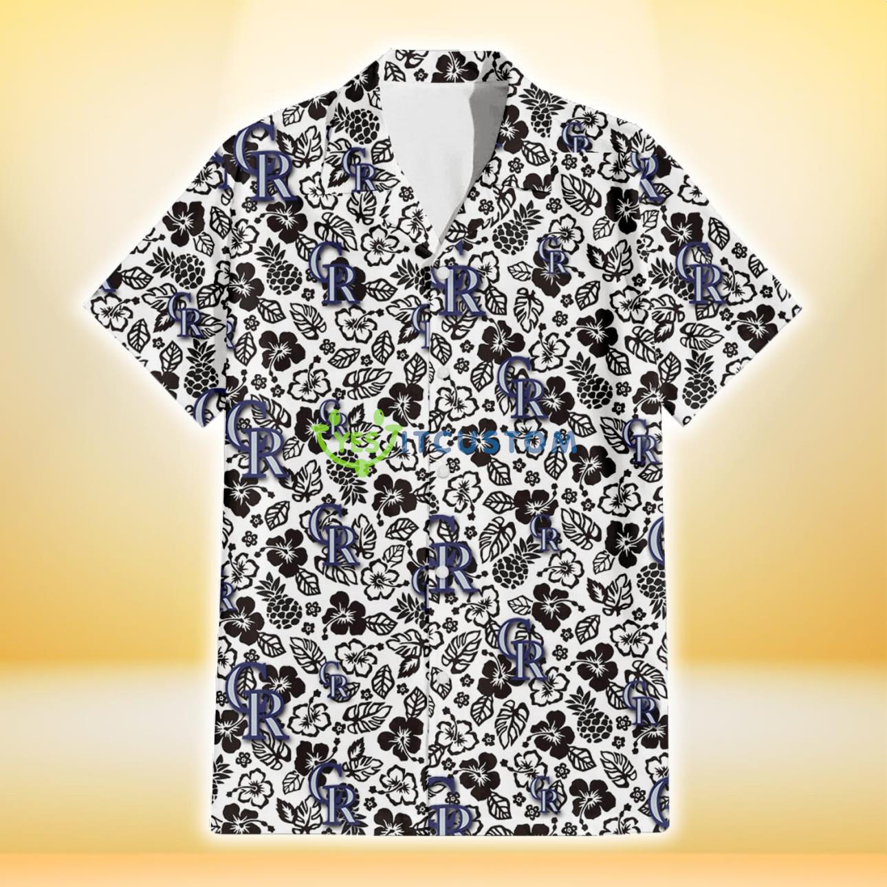 Colorado Rockies Black And White Hibiscus Leaf White Background 3D Hawaiian Shirt Gift For Fans Product Photo 2