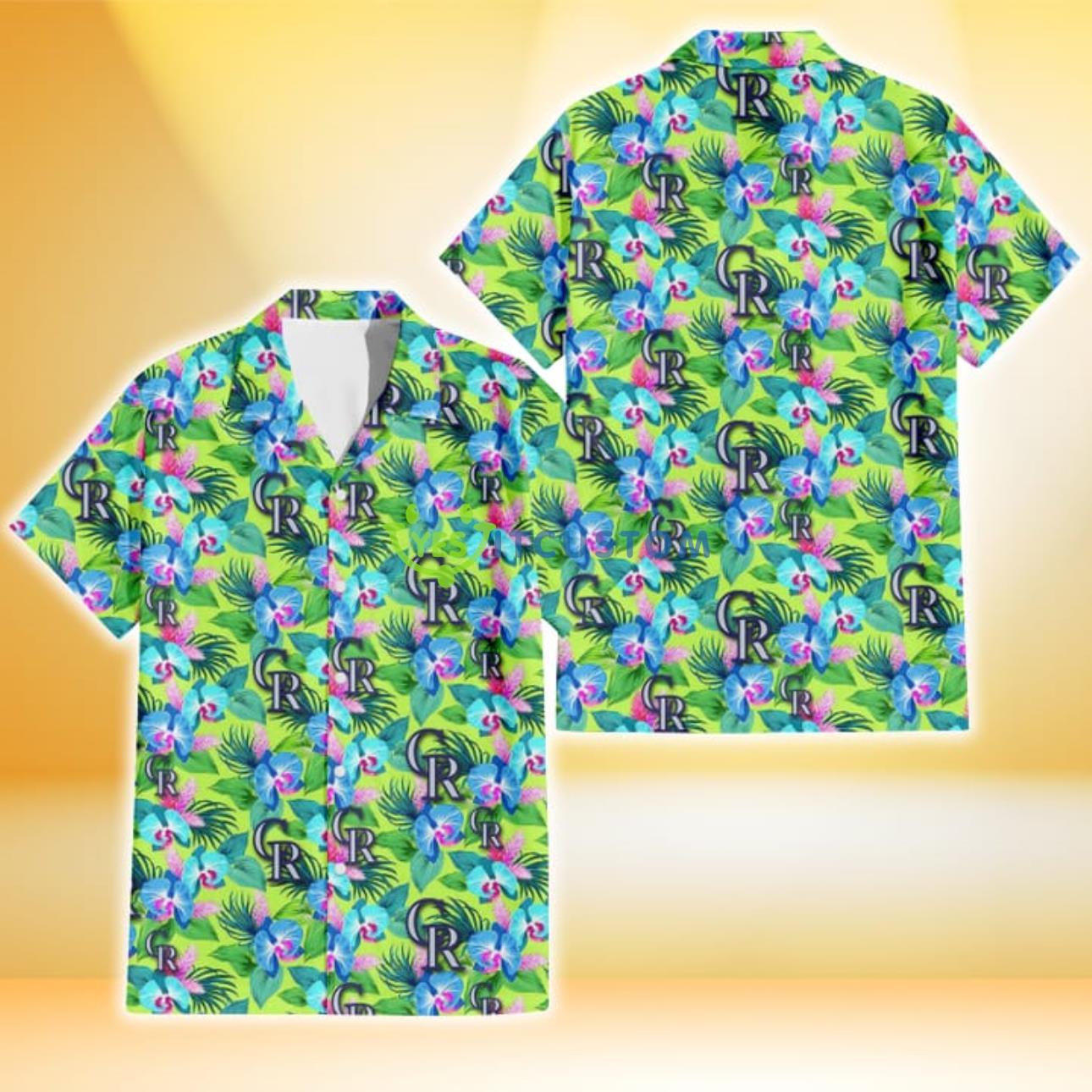 Colorado Rockies Blue Orchid Green Pink Leaf Green Background 3D Hawaiian Shirt Gift For Fans Product Photo 1