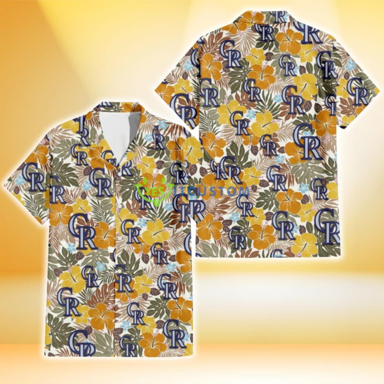 Colorado Rockies Brown Yellow Hibiscus White Background 3D Hawaiian Shirt Gift For Fans Product Photo 1