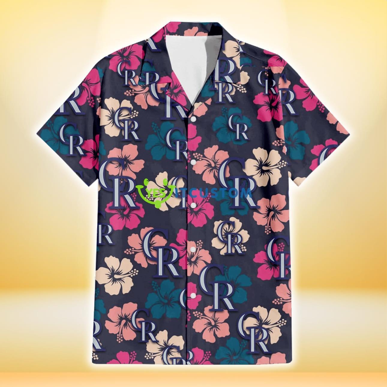 Colorado Rockies Colorful Hibiscus Black Background 3D Hawaiian Shirt Gift For Fans Product Photo 2
