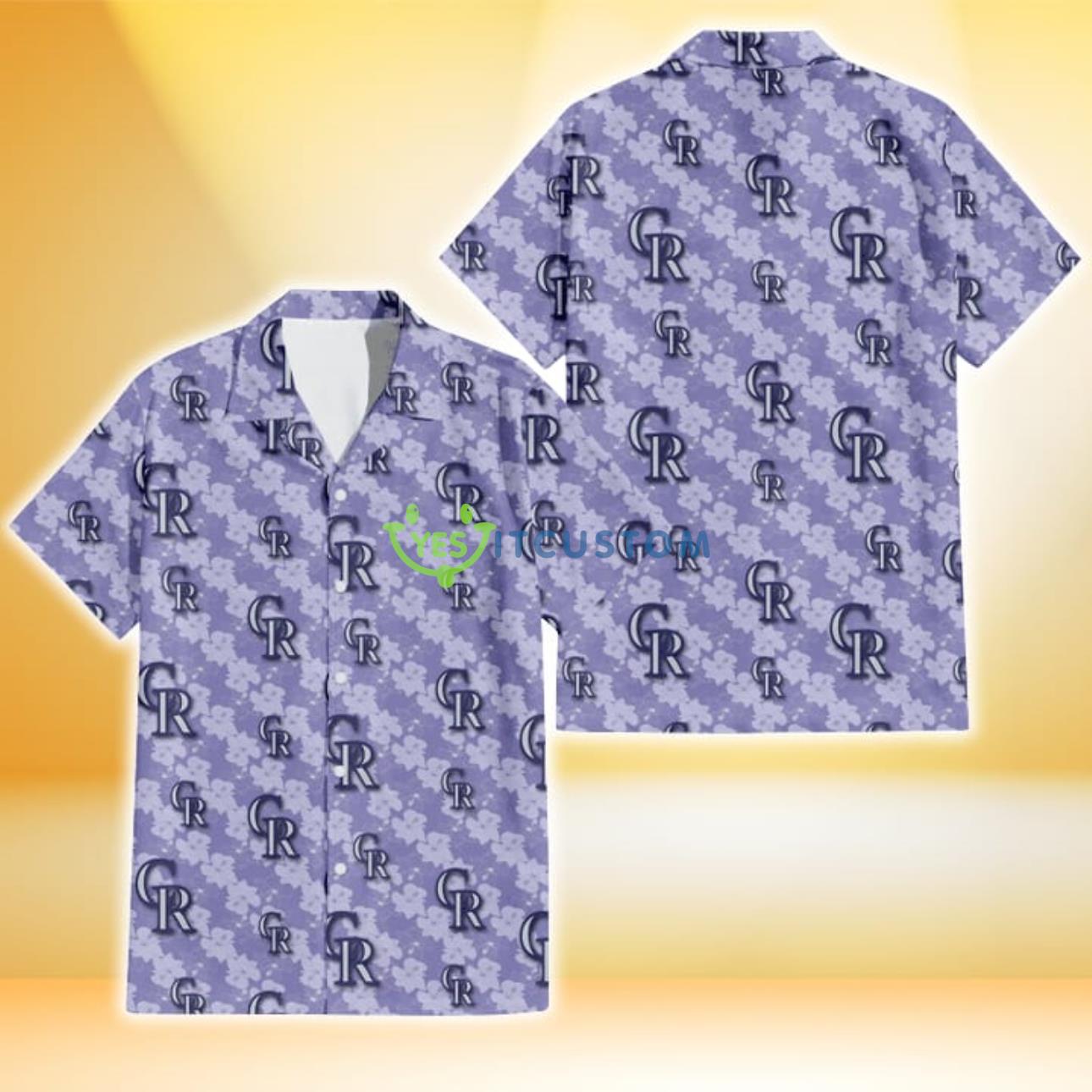 Colorado Rockies Light Purple Hibiscus Pattern Stripe Powder Purple 3D Hawaiian Shirt Gift For Fans Product Photo 1