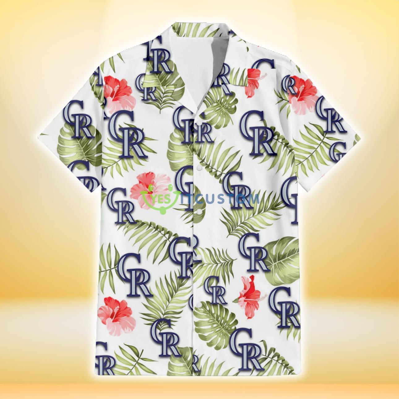 Colorado Rockies Light Salmon Hibiscus Green Leaf White Background 3D Hawaiian Shirt Gift For Fans Product Photo 2