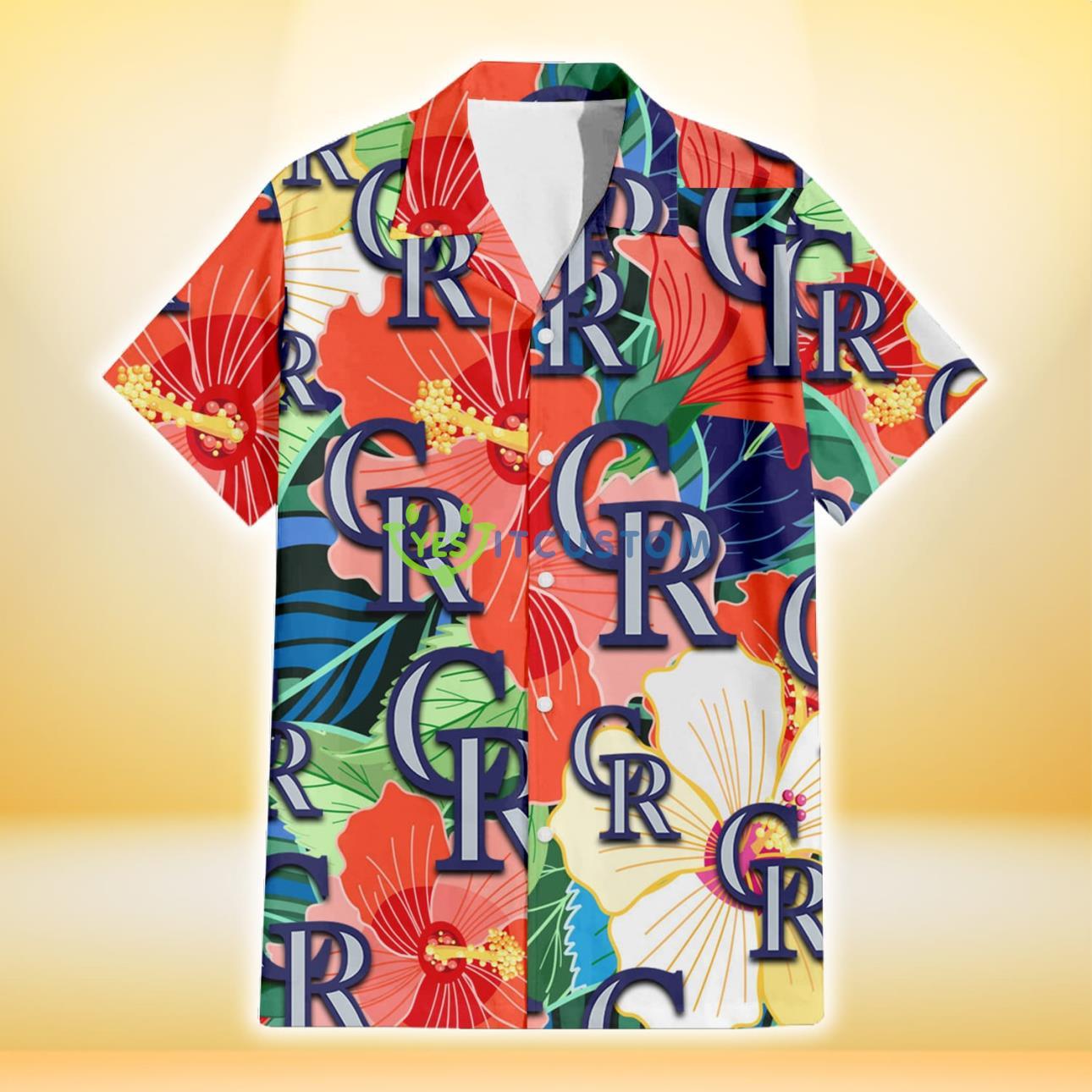 Colorado Rockies Orange White Tropical Hibiscus Green Leaf 3D Hawaiian Shirt Gift For Fans Product Photo 2