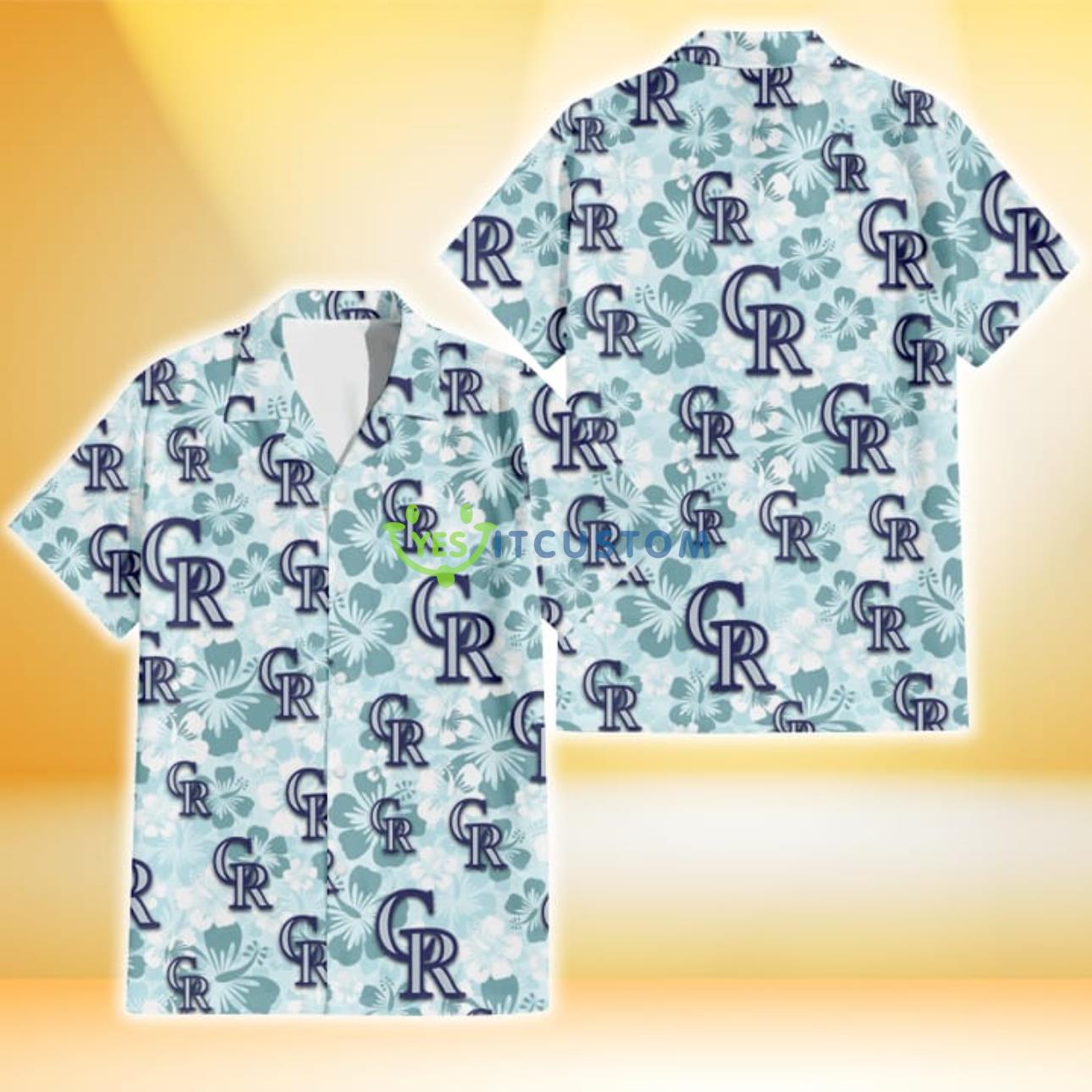 Colorado Rockies Pale Turquoise Hibiscus Light Cyan Background 3D Hawaiian Shirt Gift For Fans Product Photo 1
