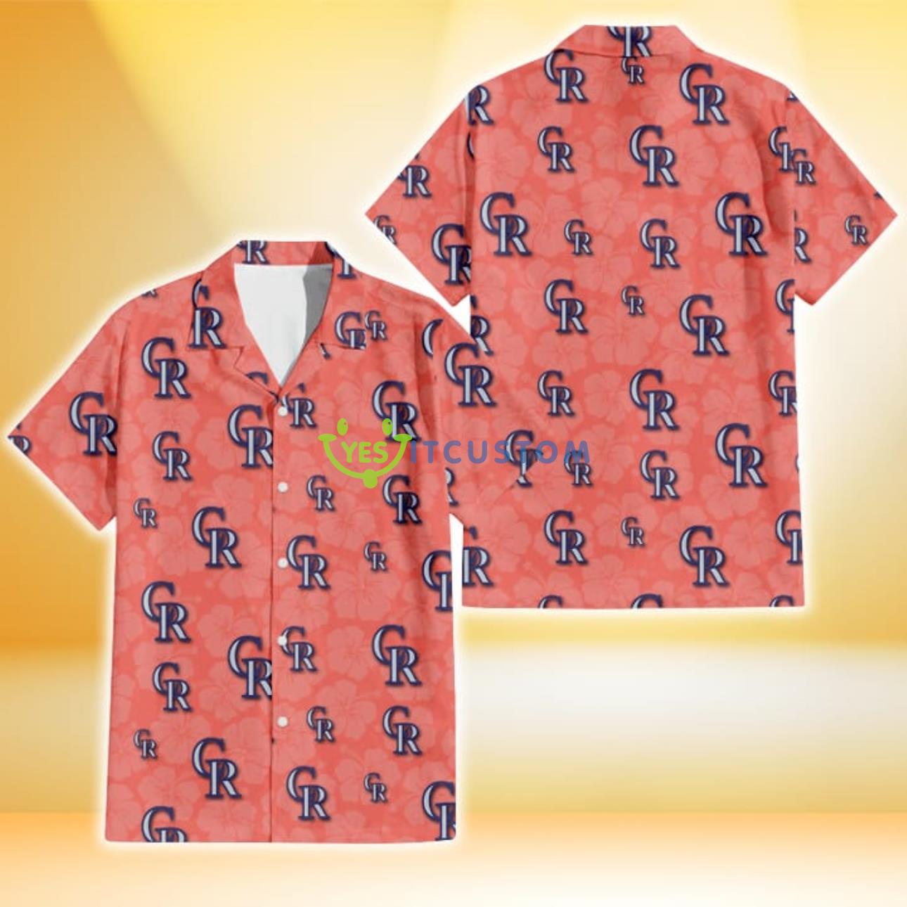 Colorado Rockies Peach Puff Hibiscus Tomato Orange Background 3D Hawaiian Shirt Gift For Fans Product Photo 1