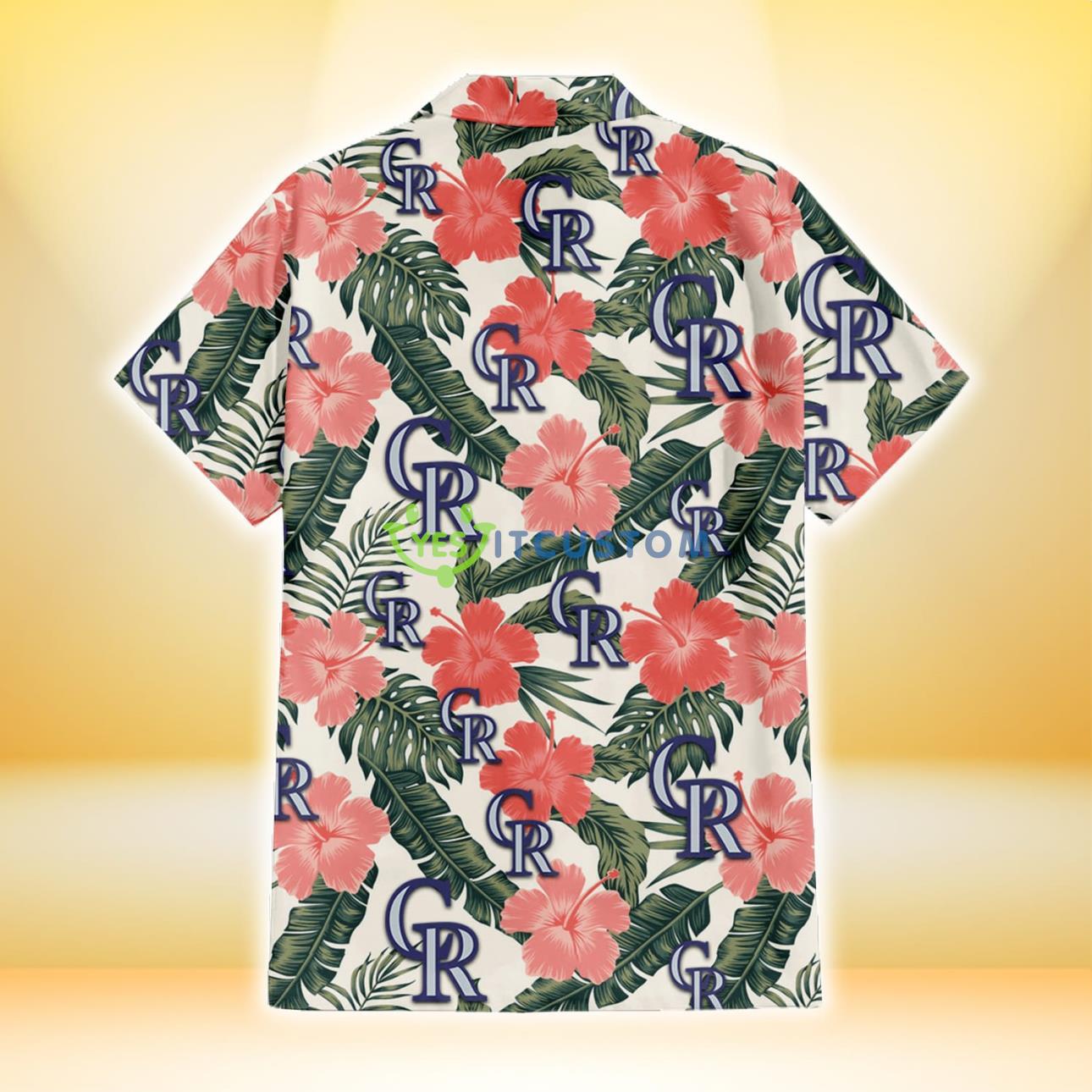 Colorado Rockies Pink Coral Hibiscus Banana Leaf Beige Background 3D Hawaiian Shirt Gift For Fans 3 Colorado Rockies Pink Coral Hibiscus Banana Leaf Beige Background 3D Hawaiian Shirt Gift For Fans Product Photo 3