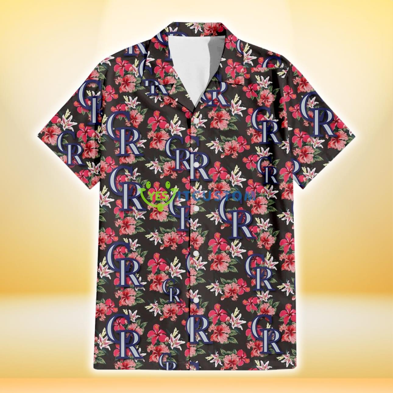 Colorado Rockies Pink Hibiscus Orchid Brown Background 3D Hawaiian Shirt Gift For Fans Product Photo 2