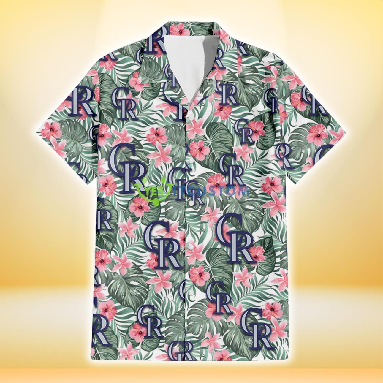Colorado Rockies Pink Hibiscus Porcelain Flower Tropical Leaf White Background 3D Hawaiian Shirt Gift For Fans Product Photo 2