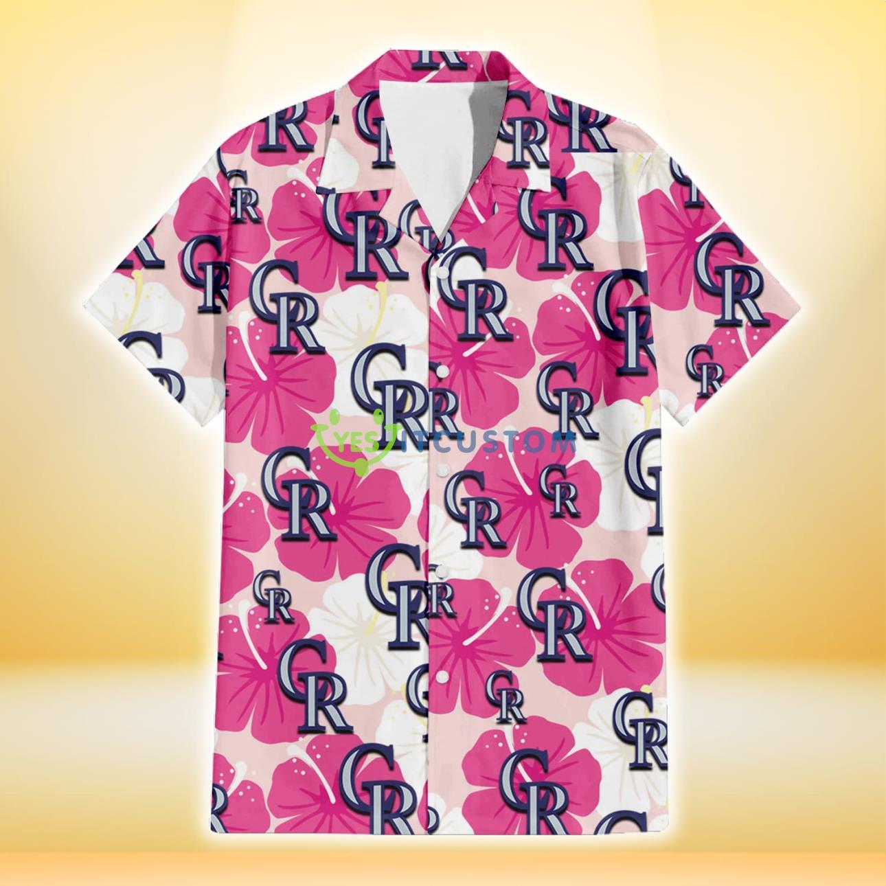 Colorado Rockies Pink White Hibiscus Misty Rose Background 3D Hawaiian Shirt Gift For Fans Product Photo 2