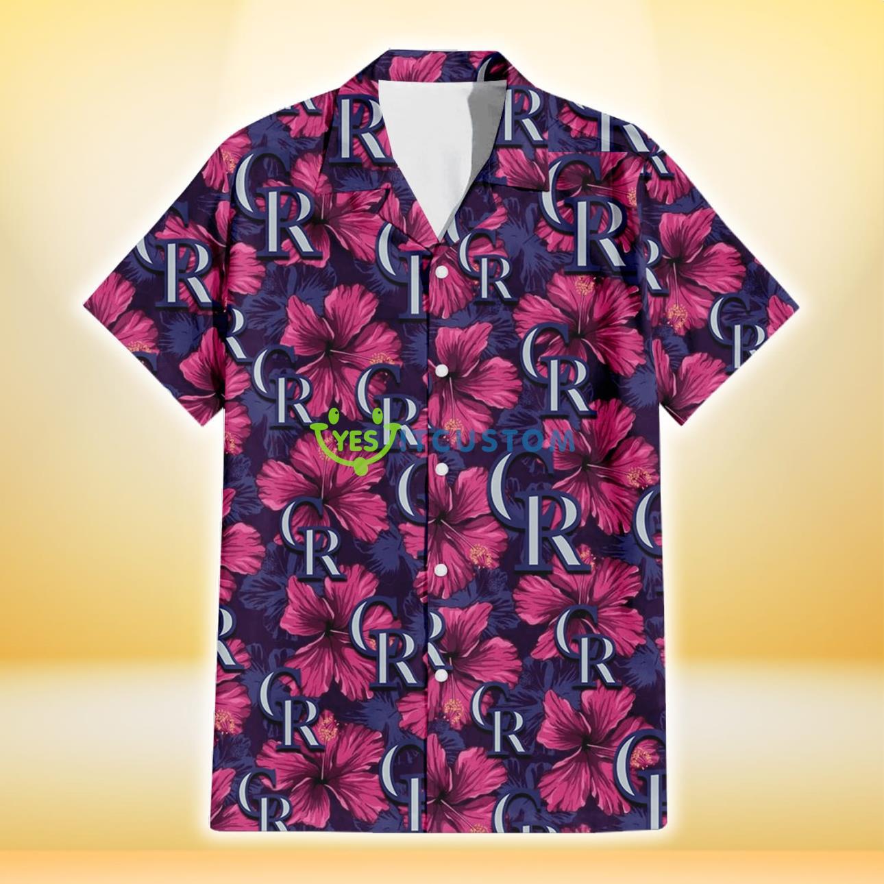 Colorado Rockies Plum Vilolet Hibiscus Dark Navy Leaf Black 3D Hawaiian Shirt Gift For Fans Product Photo 2