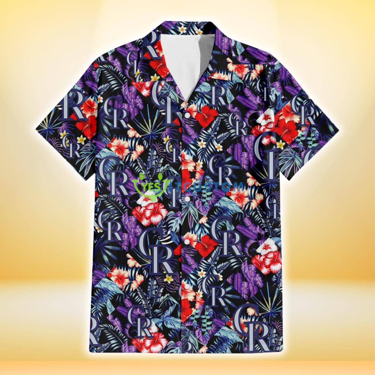 Colorado Rockies Red Hibiscus Caro Black Background 3D Hawaiian Shirt Gift For Fans Product Photo 2