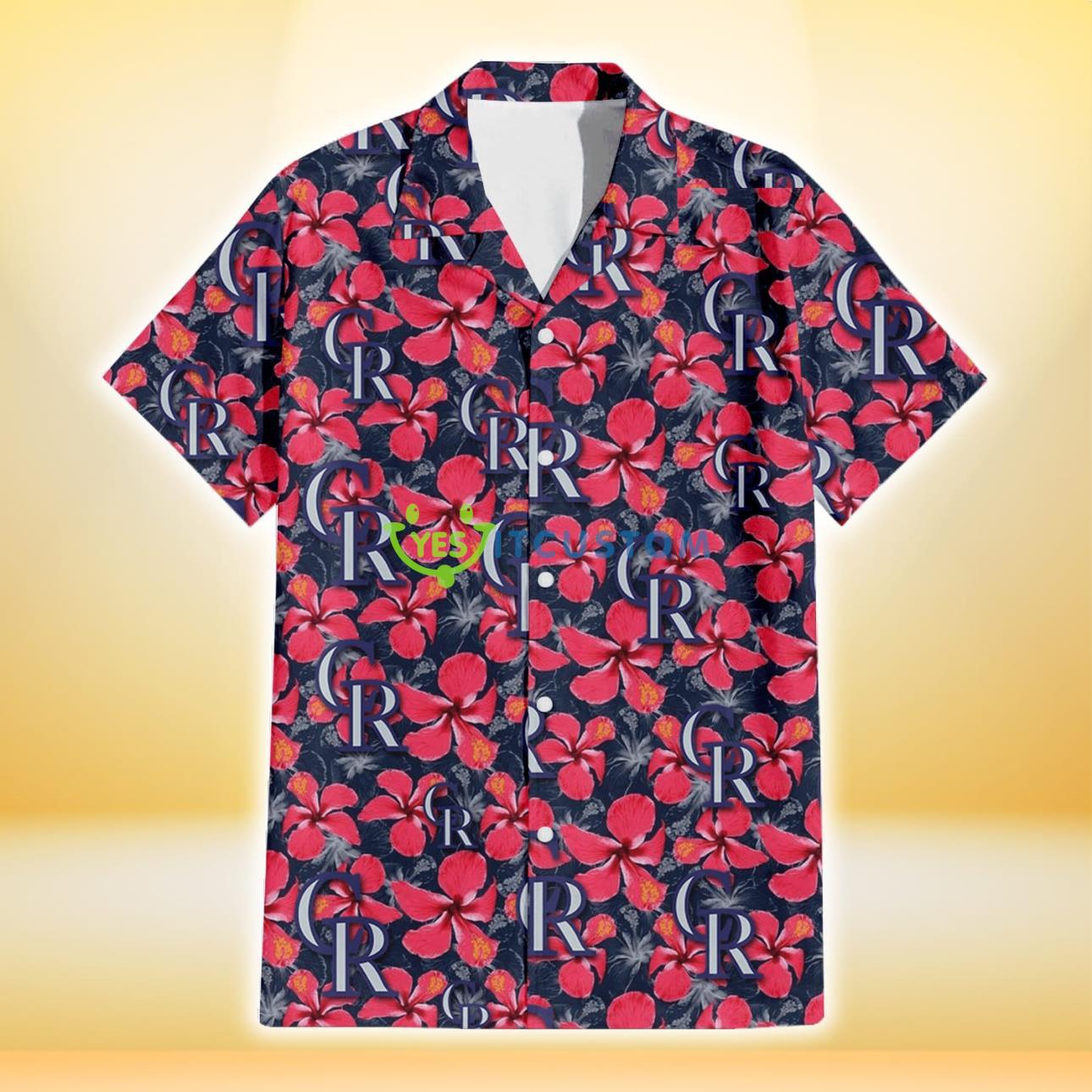 Colorado Rockies Red Hibiscus Dark Gray Background 3D Hawaiian Shirt Gift For Fans Product Photo 2