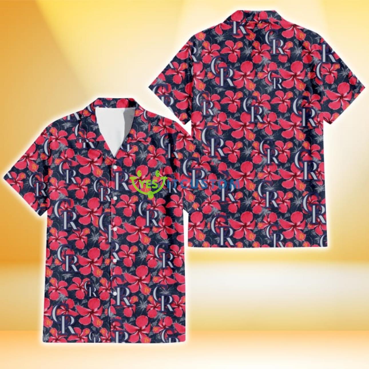Colorado Rockies Red Hibiscus Dark Gray Background 3D Hawaiian Shirt Gift For Fans Product Photo 1