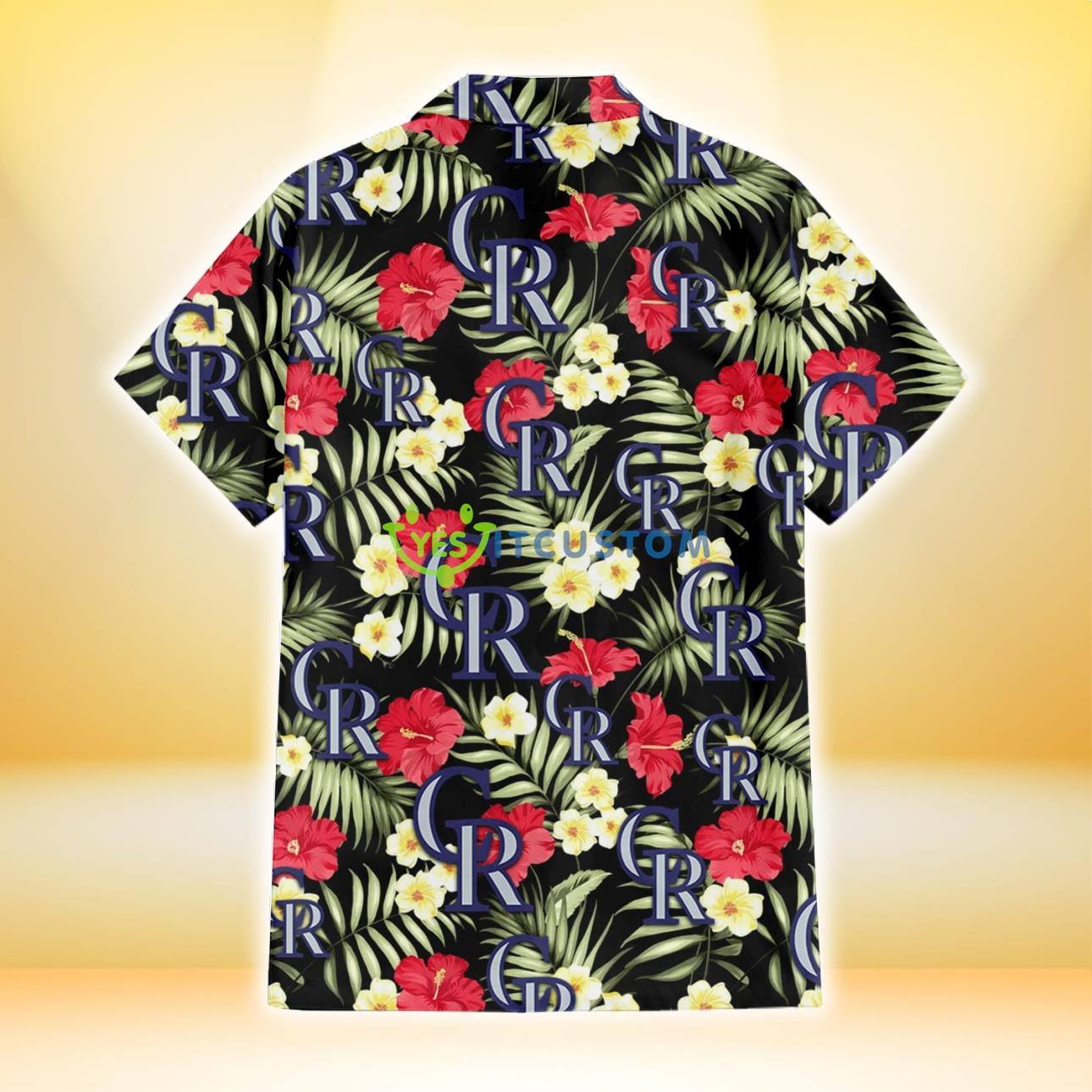 Colorado Rockies Red Hibiscus Yellow Porcelain Flower Black Background 3D Hawaiian Shirt Gift For Fans 3 Colorado Rockies Red Hibiscus Yellow Porcelain Flower Black Background 3D Hawaiian Shirt Gift For Fans Product Photo 3