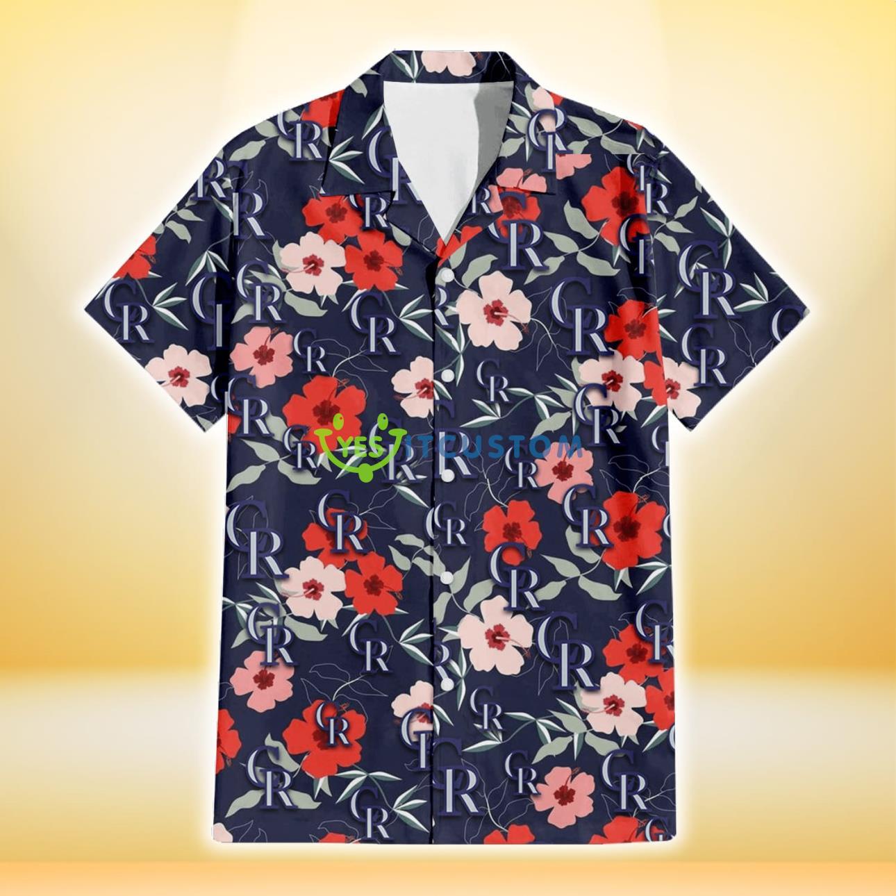 Colorado Rockies Red Pink White Hibiscus Black Background 3D Hawaiian Shirt Gift For Fans Product Photo 2