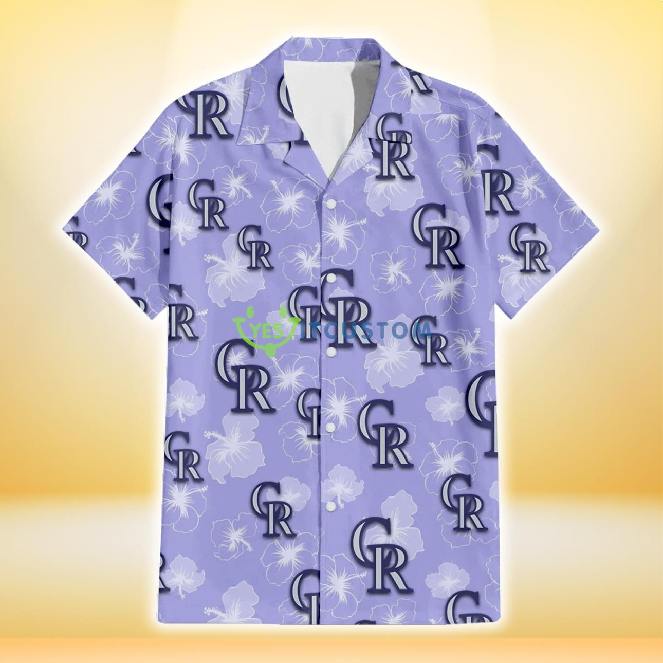 Colorado Rockies Sketch White Hibiscus Violet Background 3D Hawaiian Shirt Gift For Fans Product Photo 2