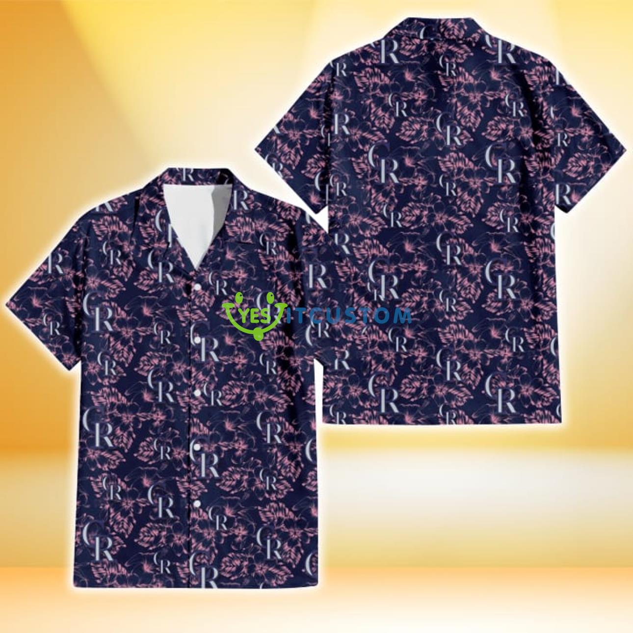 Colorado Rockies Thistle Sketch Hibiscus Dark Slate Blue Background 3D Hawaiian Shirt Gift For Fans Product Photo 1