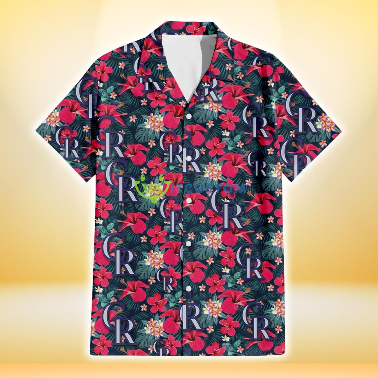 Colorado Rockies Tiny Red Hibiscus White Porcelain Flower Black Background 3D Hawaiian Shirt Gift For Fans Product Photo 2