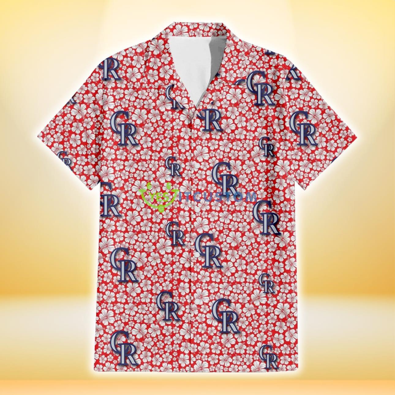 Colorado Rockies Tiny White Hibiscus Pattern Red Background 3D Hawaiian Shirt Gift For Fans Product Photo 2