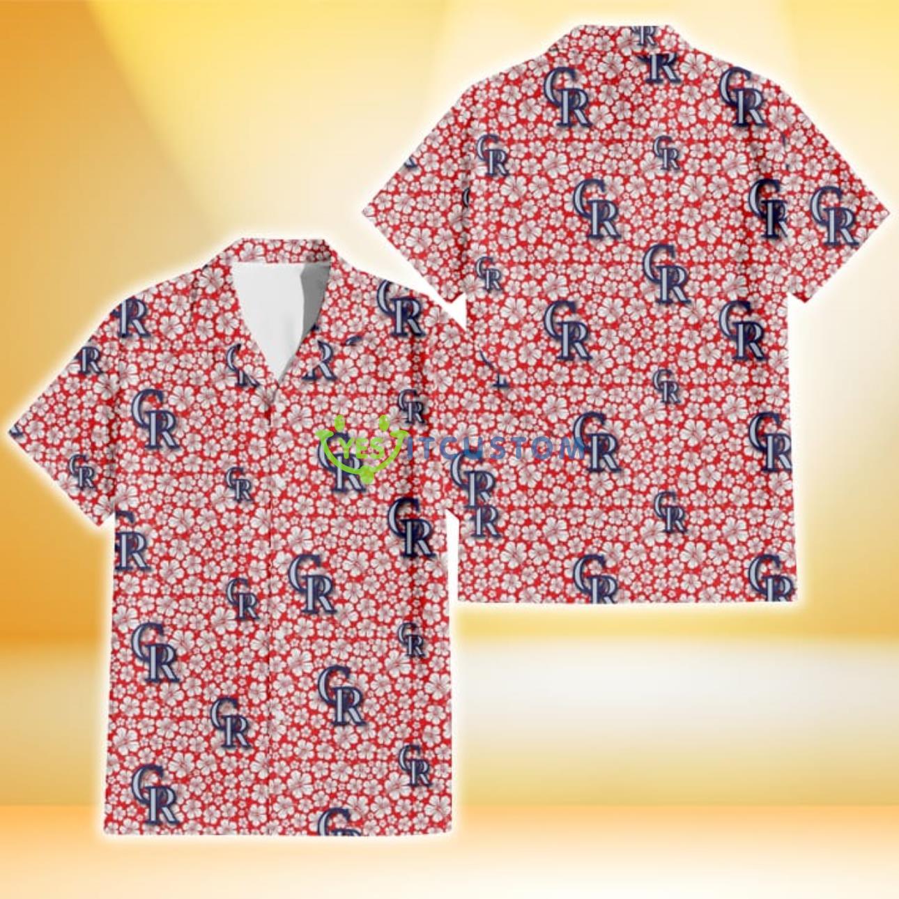 Colorado Rockies Tiny White Hibiscus Pattern Red Background 3D Hawaiian Shirt Gift For Fans Product Photo 1