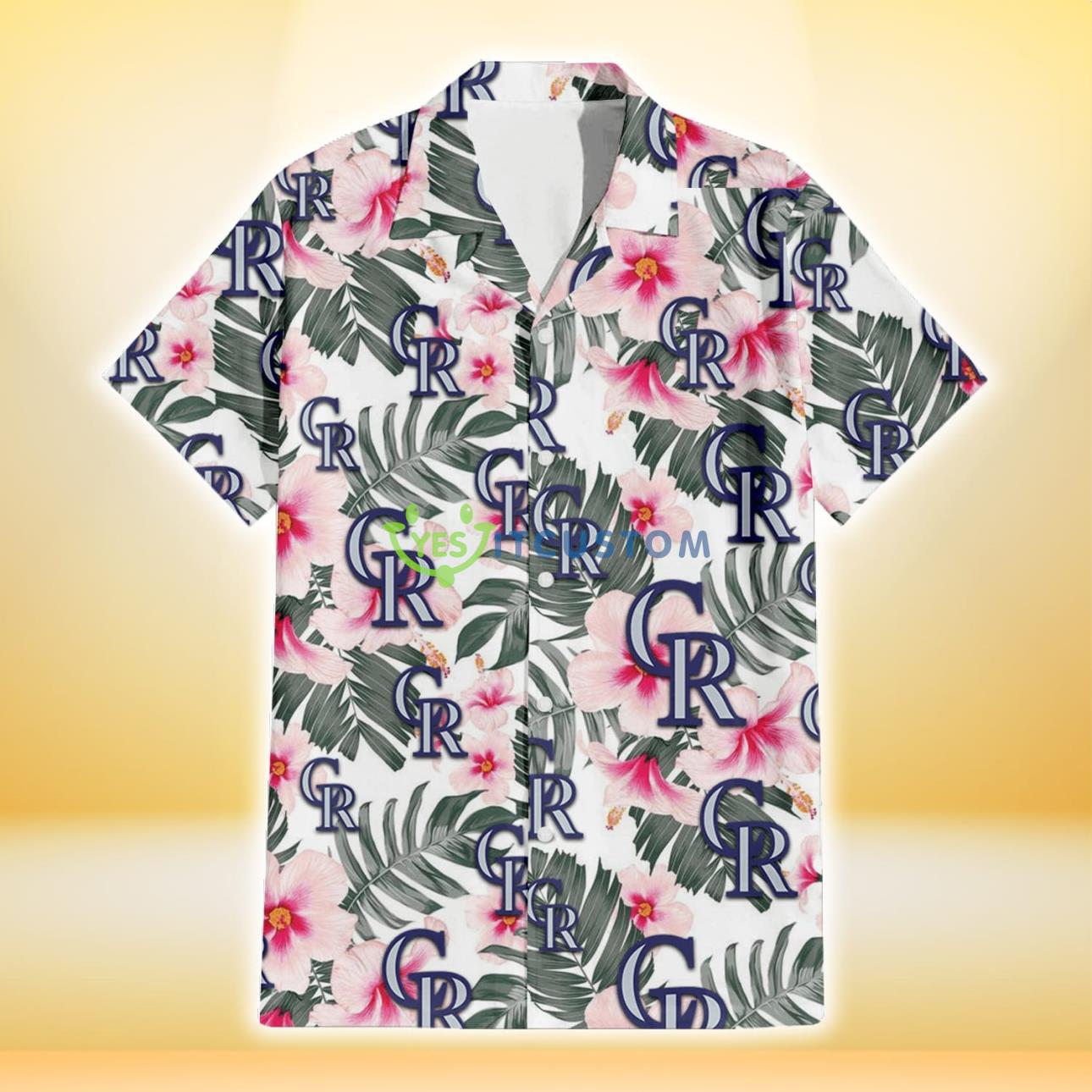 Colorado Rockies White Hibiscus Green Leaf White Background 3D Hawaiian Shirt Gift For Fans Product Photo 2