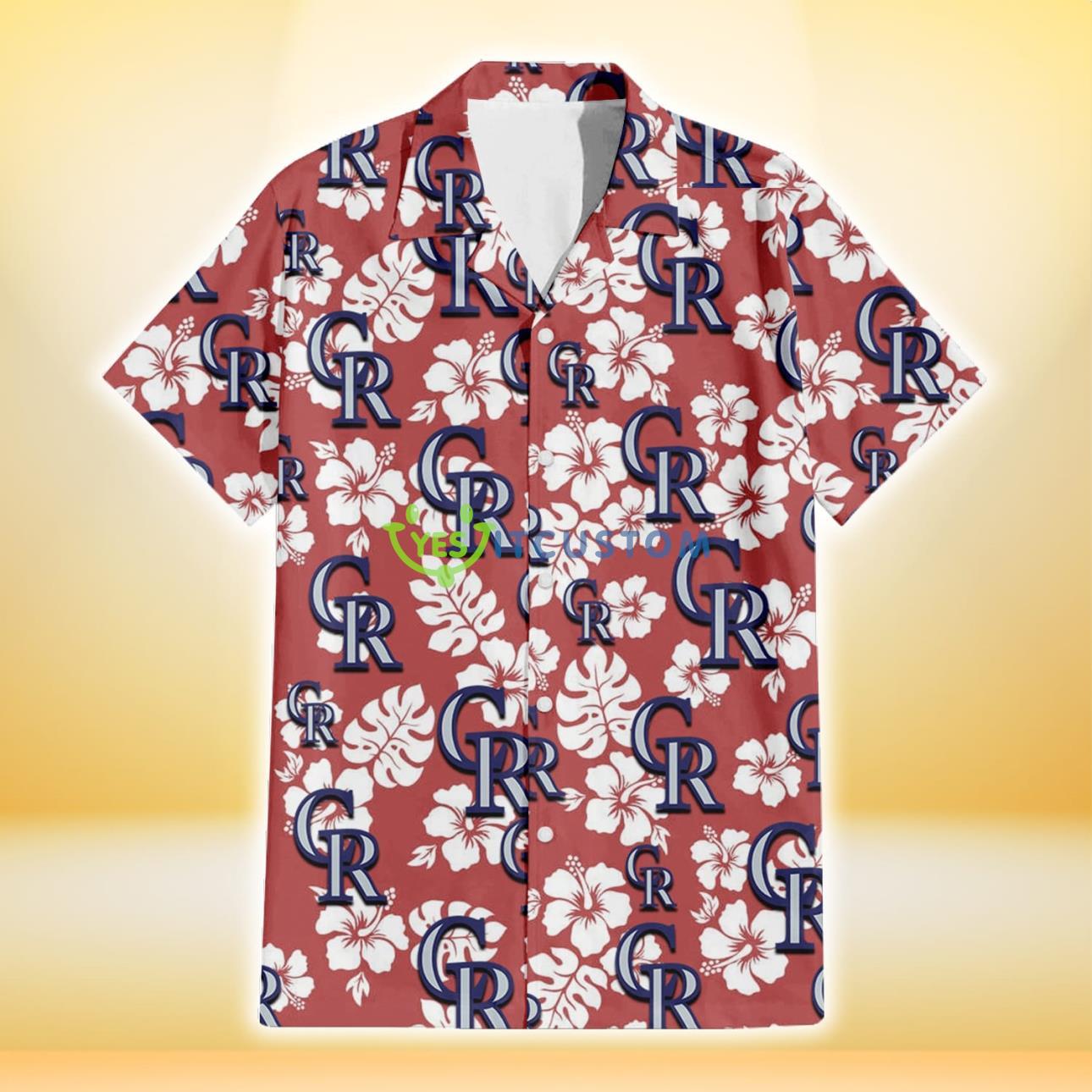 Colorado Rockies White Hibiscus Indian Red Background 3D Hawaiian Shirt Gift For Fans Product Photo 2