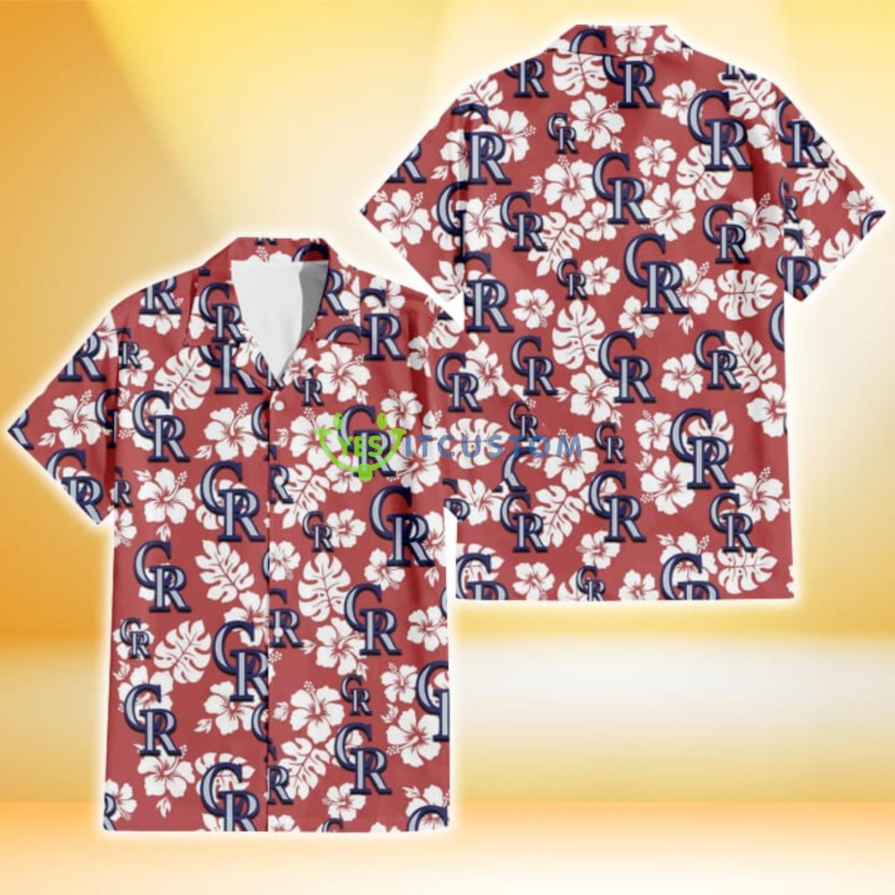 Colorado Rockies White Hibiscus Indian Red Background 3D Hawaiian Shirt Gift For Fans Product Photo 1