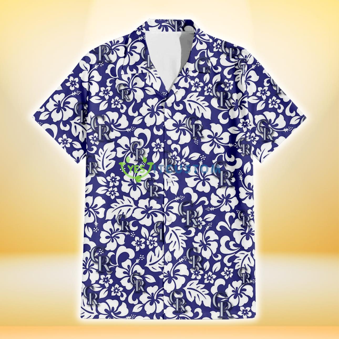 Colorado Rockies White Hibiscus Pattern Slate Blue Background 3D Hawaiian Shirt Gift For Fans Product Photo 2