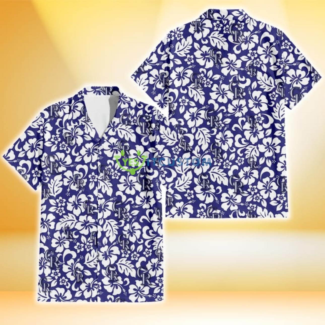 Colorado Rockies White Hibiscus Pattern Slate Blue Background 3D Hawaiian Shirt Gift For Fans Product Photo 1