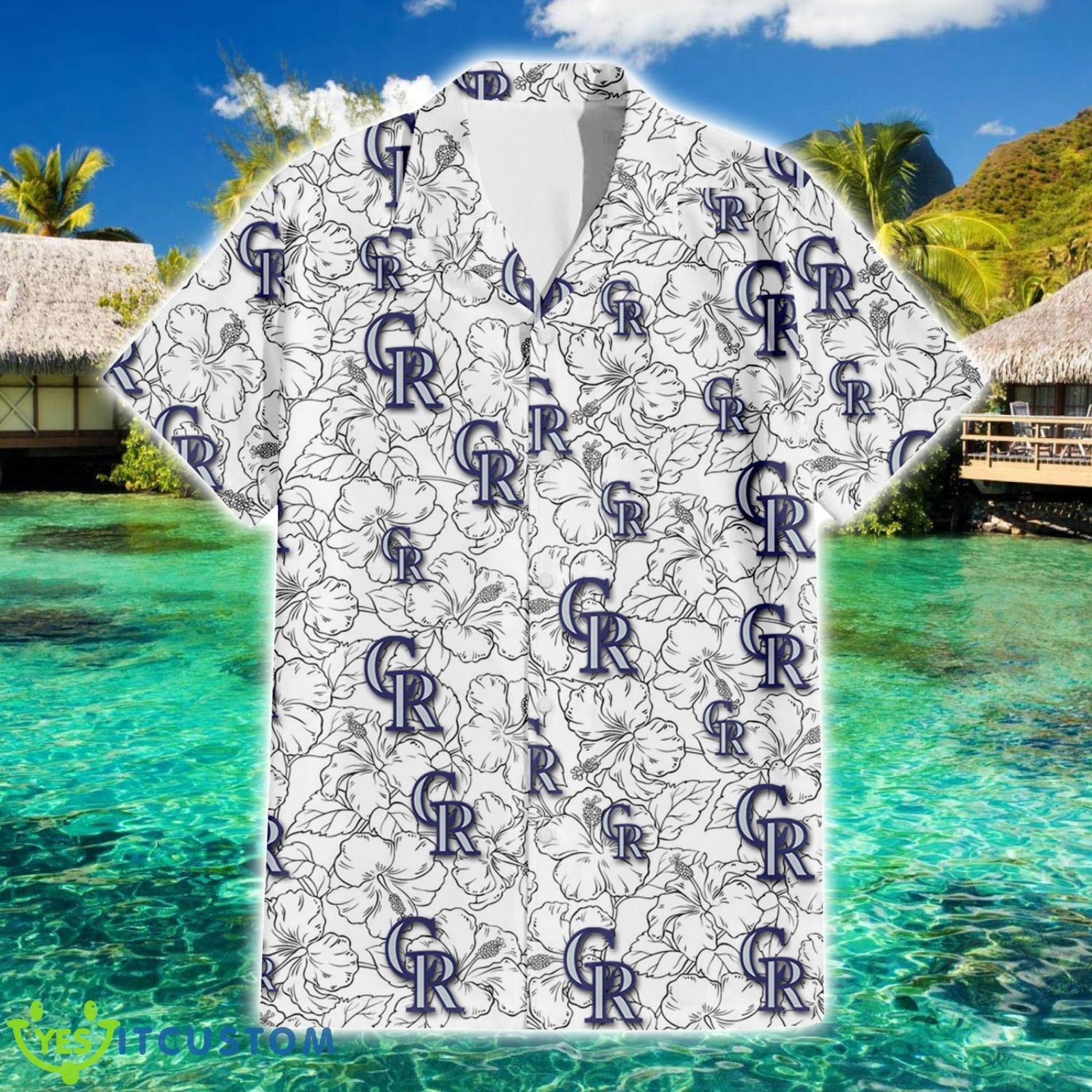 Colorado Rockies White Sketch Hibiscus Pattern White Pattern 3D Hawaiian Shirt Best Summer Vacation Gift Product Photo 2