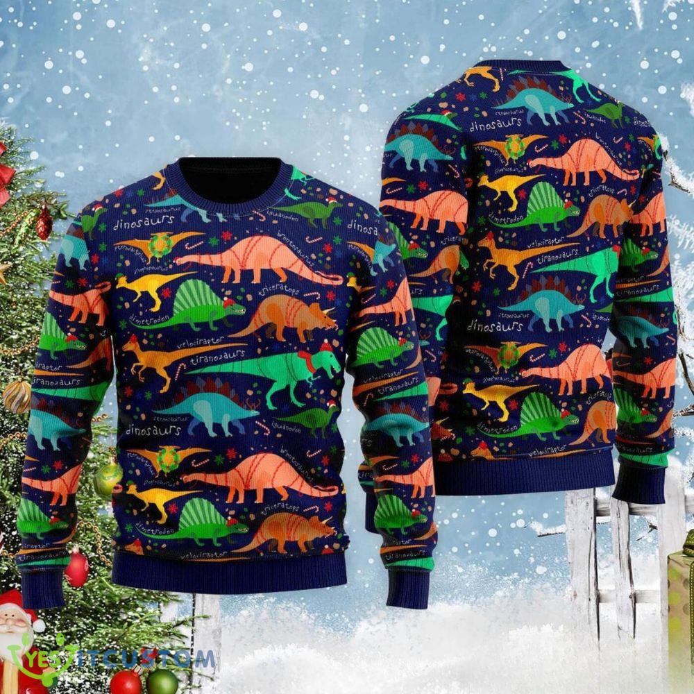 Colorful All Over Print Cute Gift Dinosaur Xmas Ideas Ugly Christmas Sweater - Colorful All Over Print Cute Christmas Gift Dinosaur Xmas Sweater