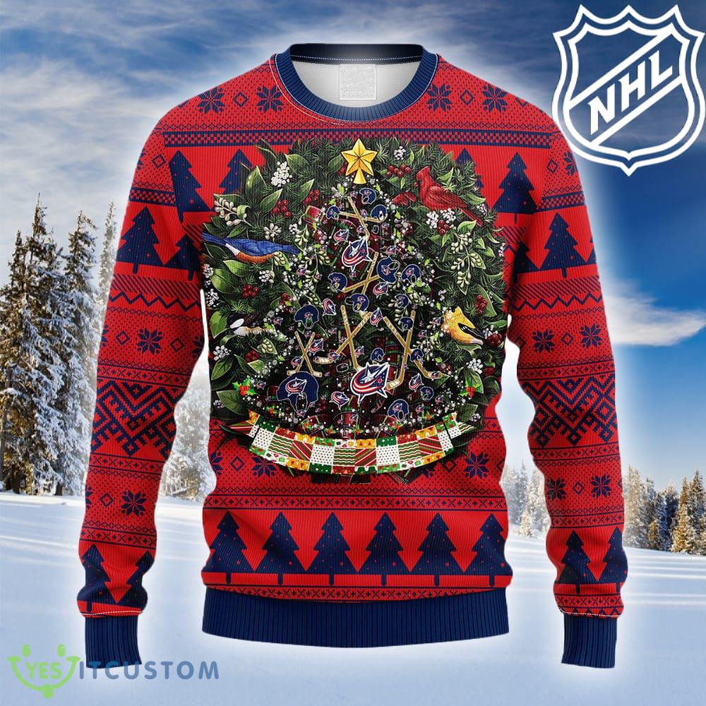 Columbus Blue Jackets Tree Ball Logo NHL Fans Ugly Christmas Sweater Gift Men Women - NHL Columbus Blue Jackets Tree Ball Ugly Christmas Sweater_1