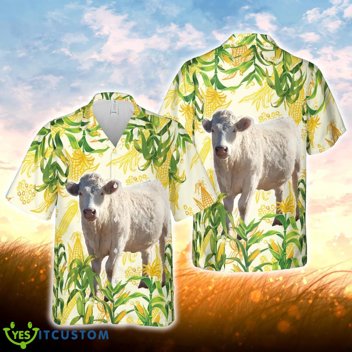 Corn Farm Charolais All Over Printed 3D Hawaiian Shirt For Men Women Product Photo 1