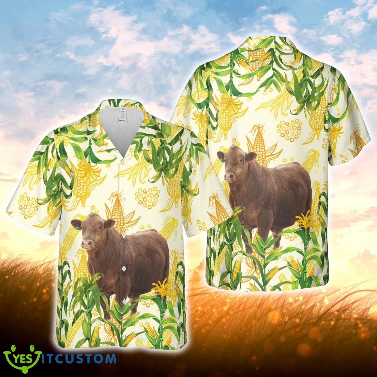 Corn Farm Gelbvieh All Over Printed 3D Hawaiian Shirt For Men Women Product Photo 1