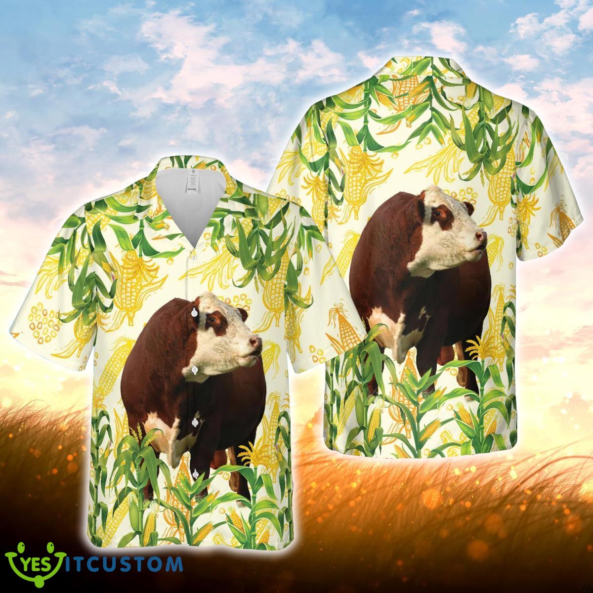 Corn Farm Hereford All Over Printed 3D Hawaiian Shirt For Men Women Product Photo 1