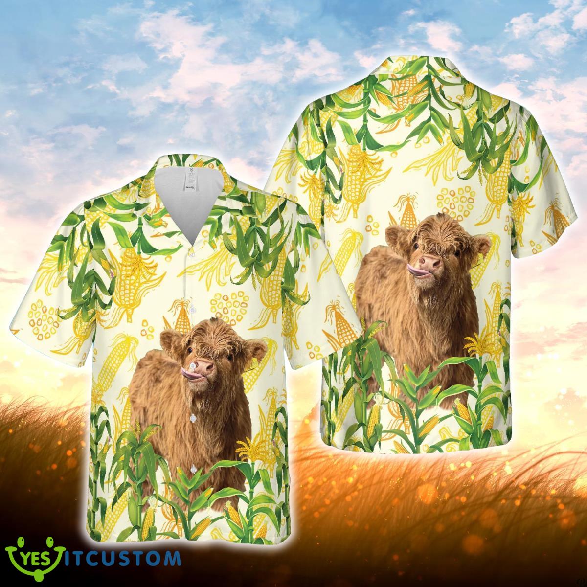 Corn Farm Highlands All Over Printed 3D Hawaiian Shirt For Men Women Product Photo 1