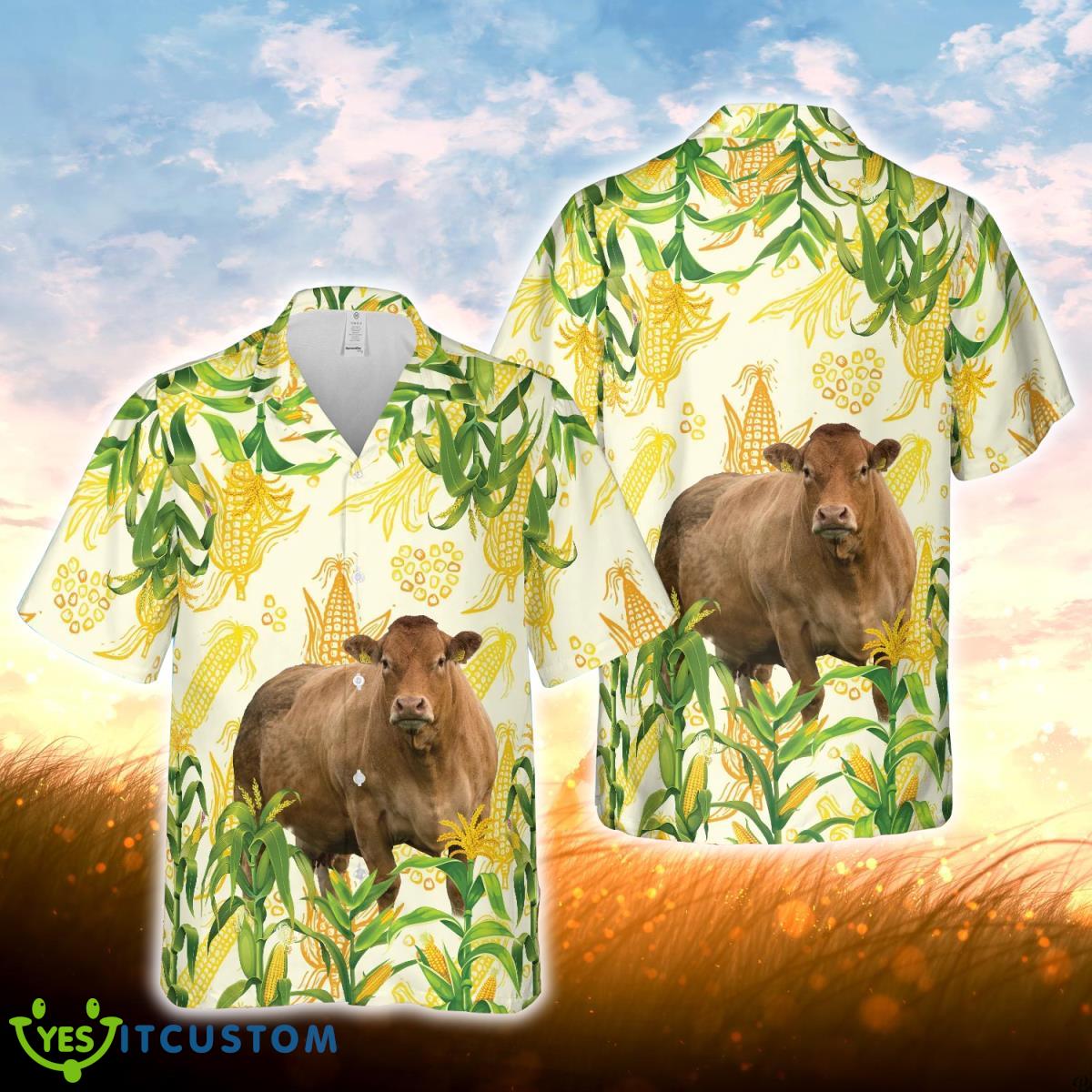 Corn Farm Limousin All Over Printed 3D Hawaiian Shirt For Men Women Product Photo 1