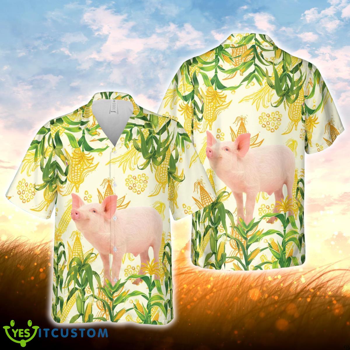 Corn Farm Pig All Over Printed 3D Hawaiian Shirt For Men Women Product Photo 1