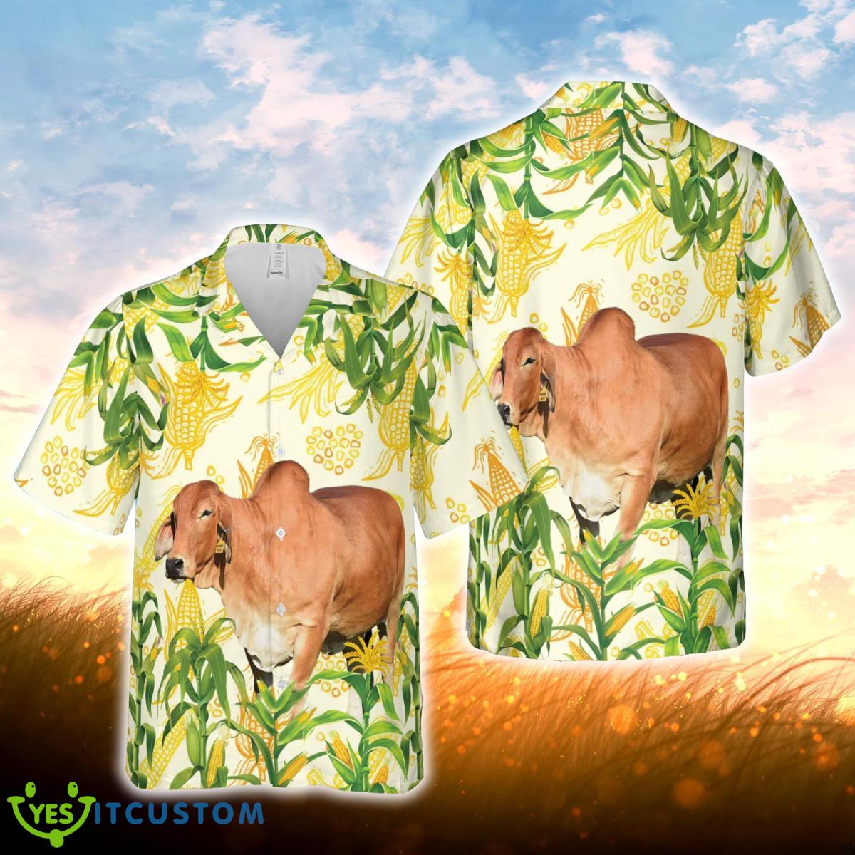 Corn Farm Red Brahman All Over Printed 3D Hawaiian Shirt For Men Women Product Photo 1