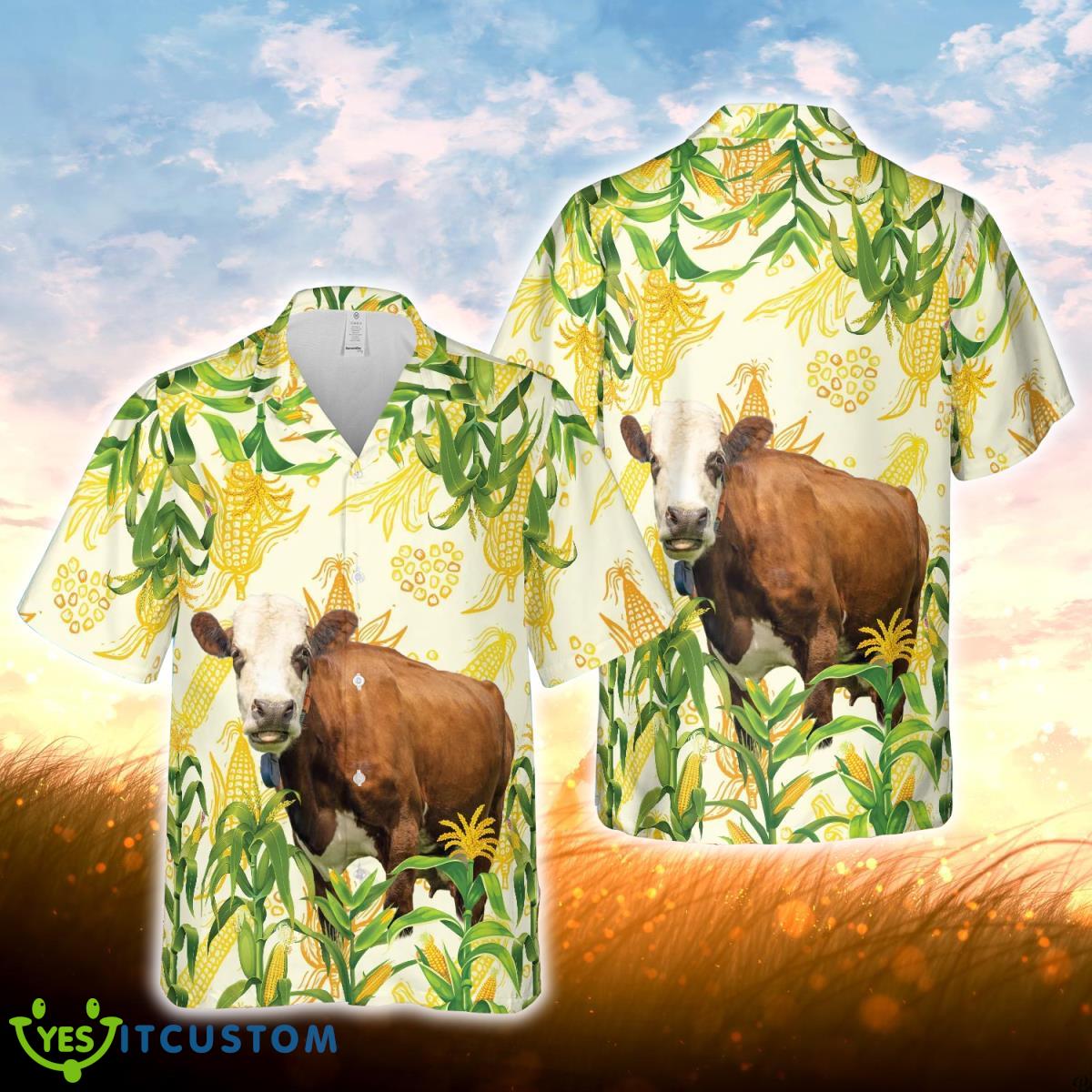 Corn Farm Simmental All Over Printed 3D Hawaiian Shirt For Men Women Product Photo 1