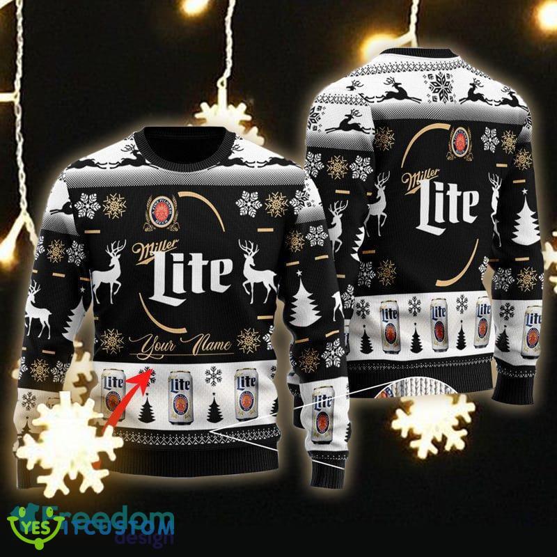 Custom Name Black Miller Lite Ugly Christmas Sweater Gift For Men Women - Personalized Black Miller Lite Ugly Christmas Sweater Gift Men Women