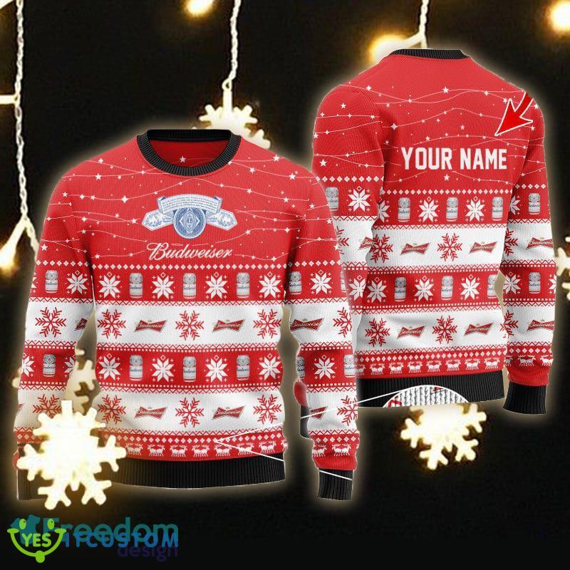 Custom Name Christmas Twinkle Lights Budweiser Ugly Christmas Sweater - Personalized Christmas Twinkle Lights Budweiser Ugly Christmas Sweater