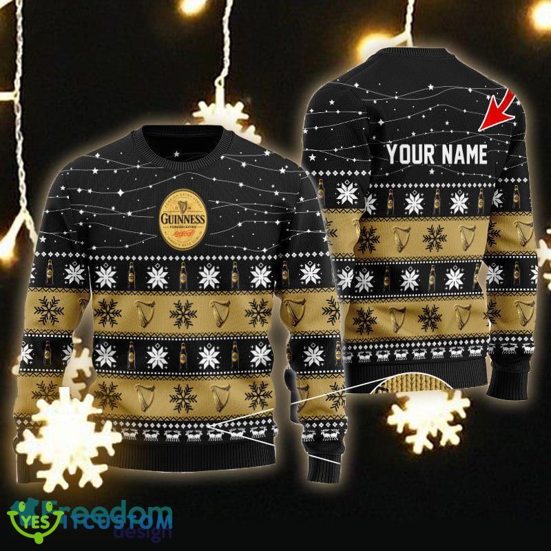 Custom Name Christmas Twinkle Lights Guinness Ugly Christmas Sweater - Personalized Christmas Twinkle Lights Guinness Ugly Christmas Sweater
