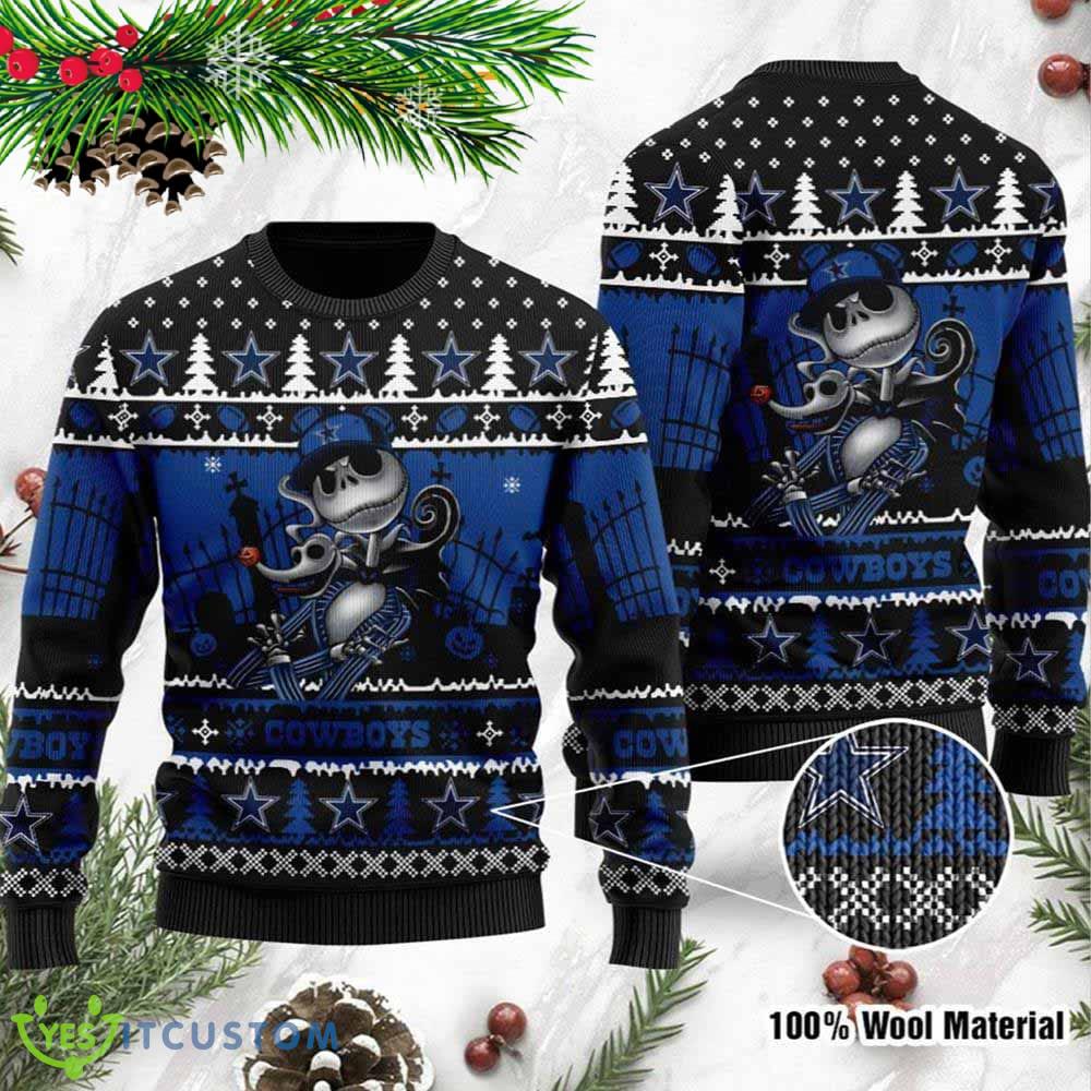 Dallas Cowboys Jack Skellington Halloween Cowboys Light Ugly Christmas Sweater - Dallas Cowboys Jack Skellington Halloween Ugly Christmas Sweater – Cowboys Ugly Christmas Sweater
