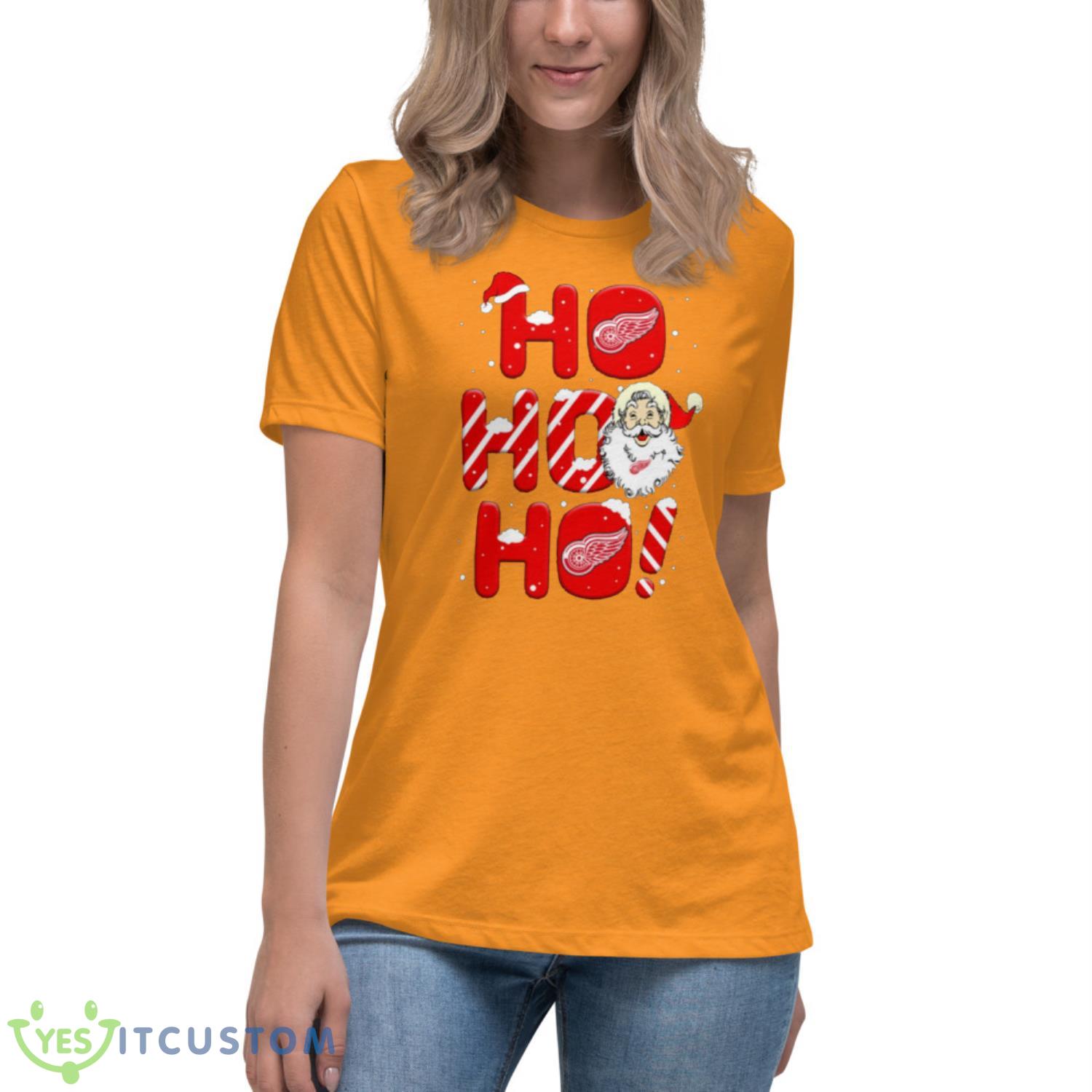Detroit Red Wings NHL Hockey Ho Ho Ho Santa Claus Merry Christmas Shirt T Shirt 8 Detroit Red Wings NHL Hockey Ho Ho Ho Santa Claus Merry Christmas Shirt T Shirt - Women's Relaxed Short Sleeve Jersey Tee-1