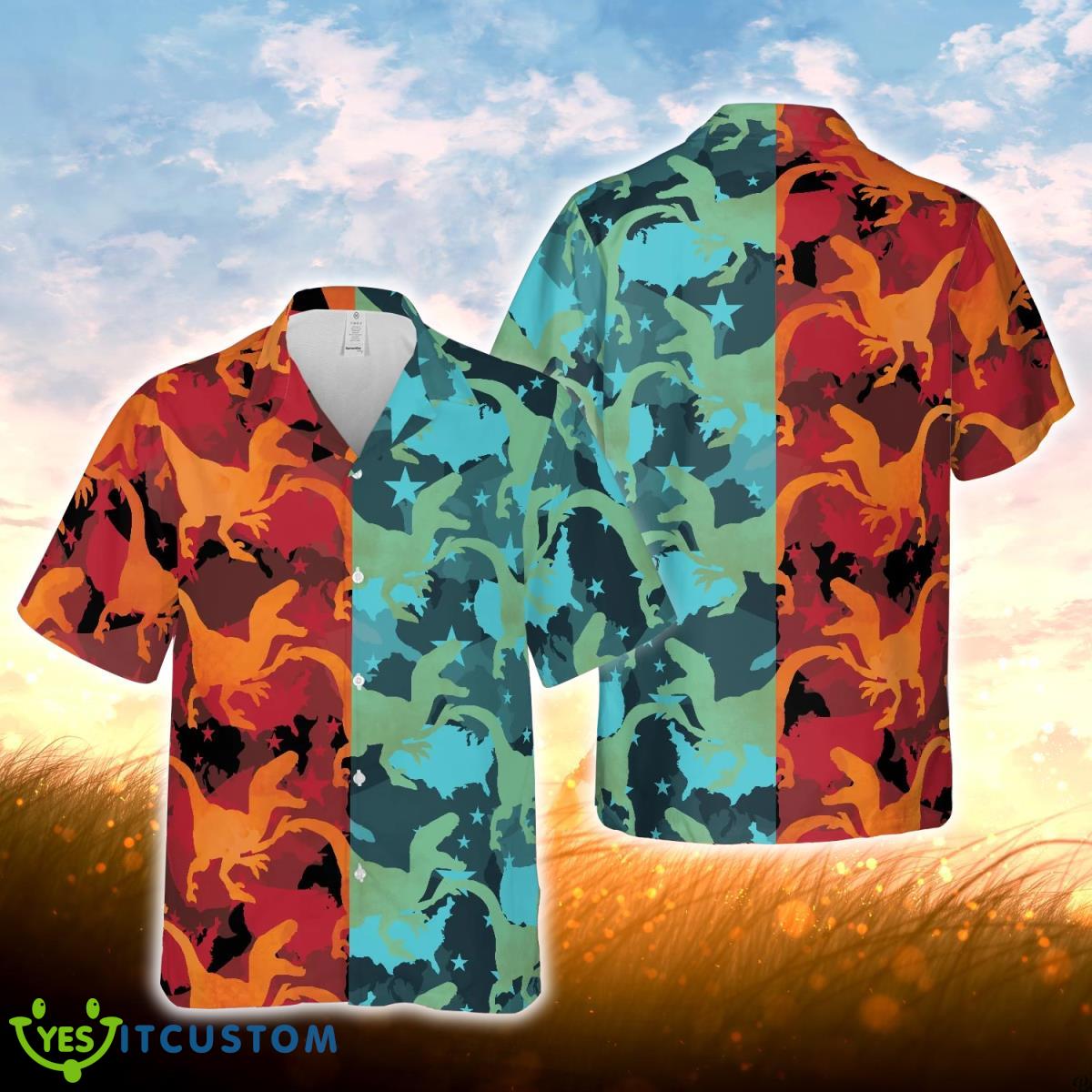 Dinosaur Camo Hot And Cold All Over Printed 3D Hawaiian Shirt For Men Women Product Photo 1