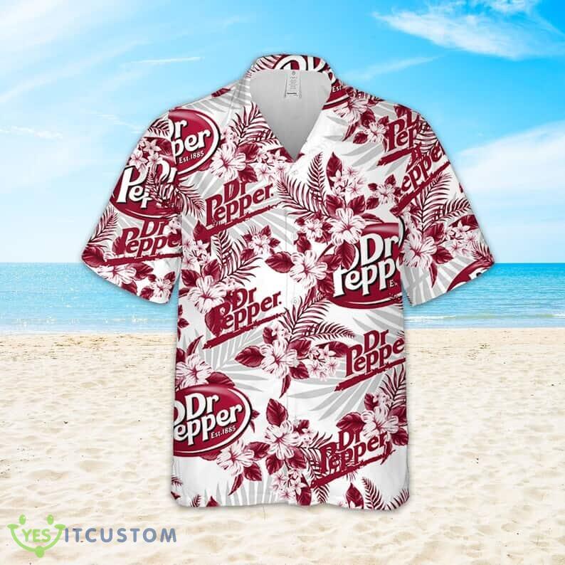 Dr Pepper Beer Tropical Flower Pattern On White Theme Hawaiian Shirt - Dr Pepper Beer Tropical Flower Pattern On White Theme Hawaiian Shirt_2